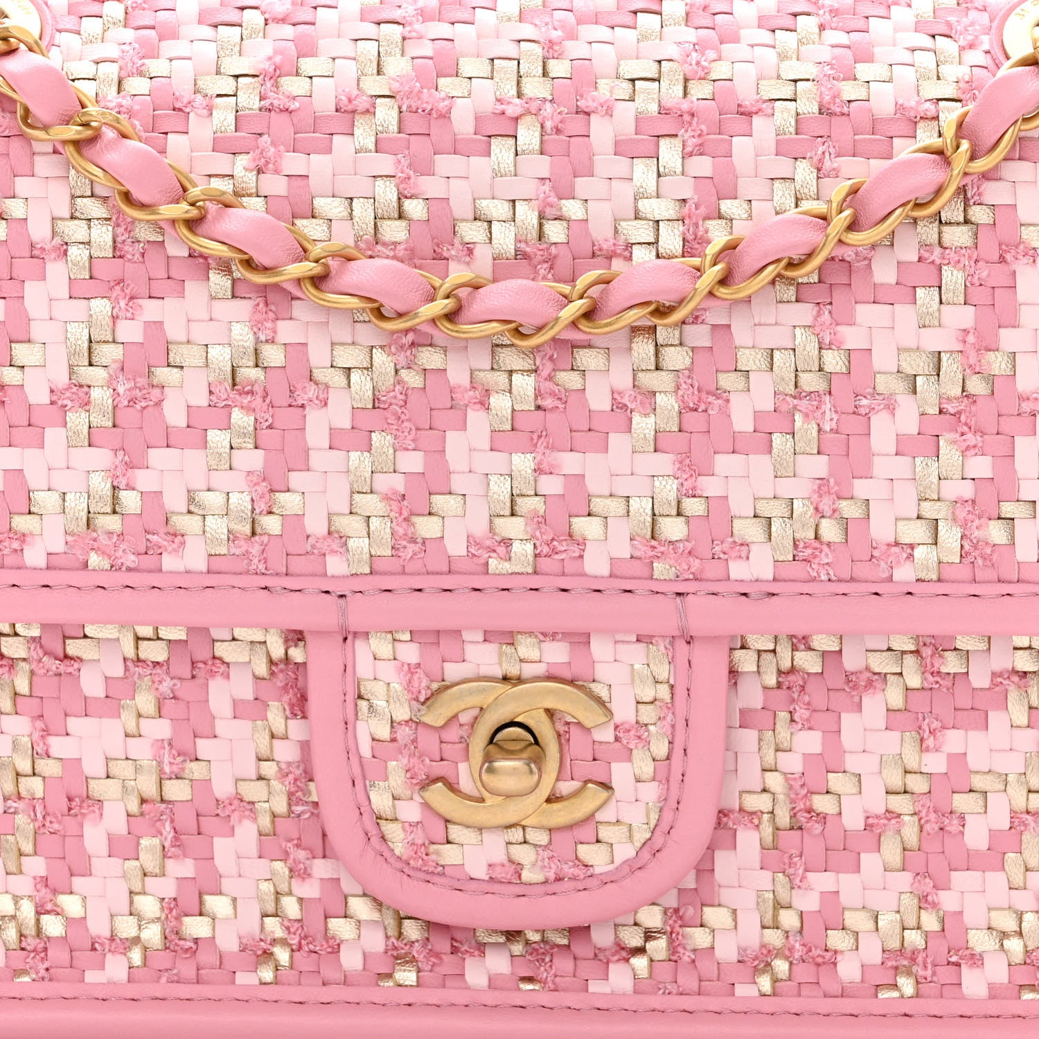 Chanel Metallic Lambskin Viscose Woven Flap Pink Gold 8 of 10