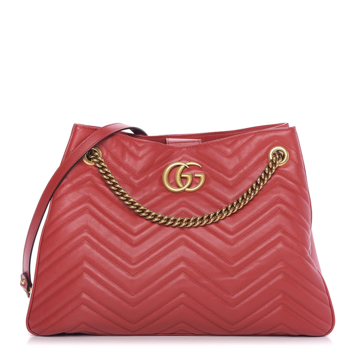 Gucci Calfskin Matelasse Medium GG Marmont Shoulder Tote Bag Hibiscus Red 1 of 10