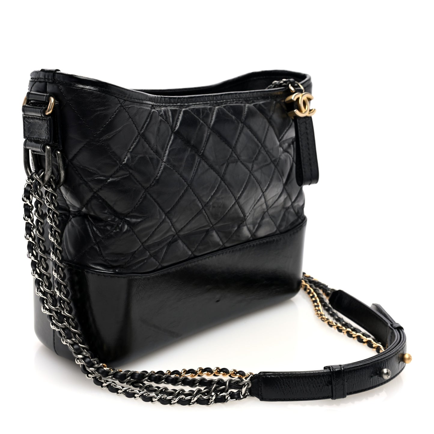 Aged Calfskin Quilted Medium Gabrielle Hobo Black
