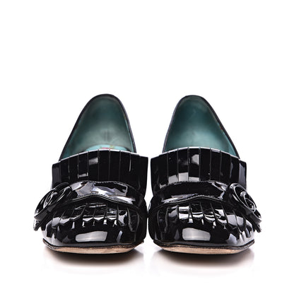 Gucci Vernice GG Marmont Fringe 50mm Loafer Pumps 37 Black 2 of 11