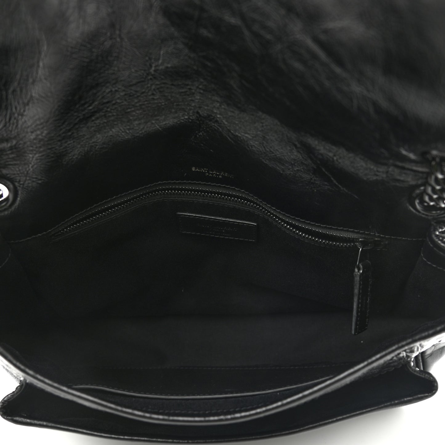 Crinkled Calfskin Matelasse Monogram Medium Niki Chain Satchel Black
