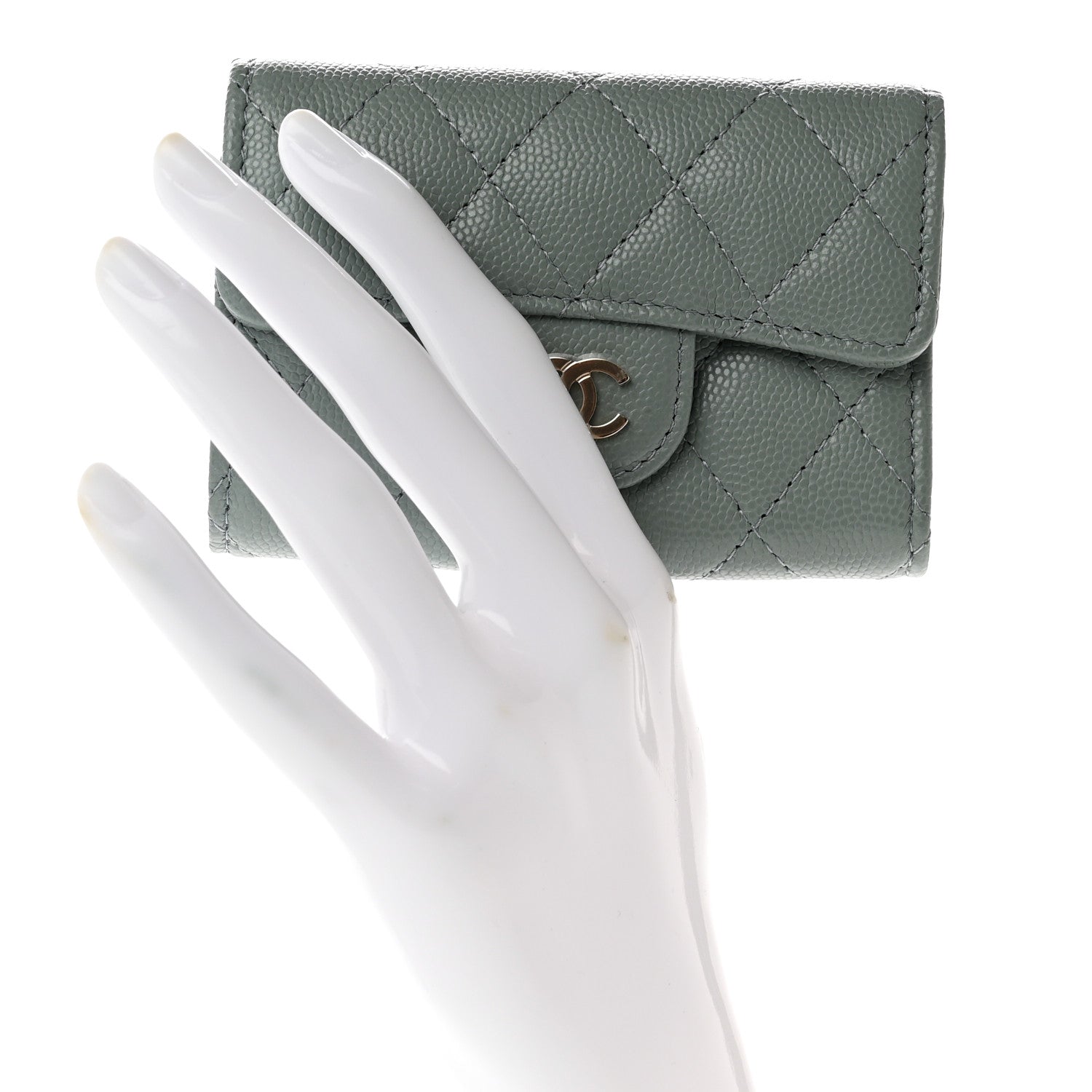 Chanel Caviar Quilted Classic 4 Key Holder Wallet Light Green 2 of 8