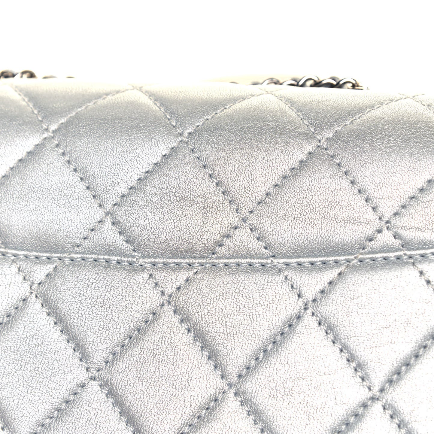 Metallic Sheepskin Quilted Beauty Lock Flap Silver