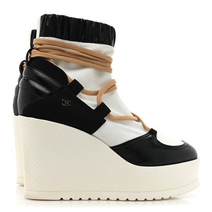 Chanel Patent Calfskin Runway Wedge Short Platform Boots 39.5 Black White Beige 5 of 12
