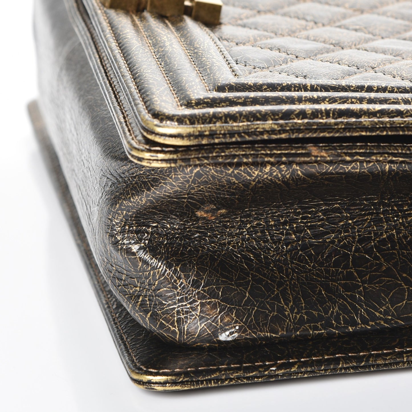 Metallic Calfskin Quilted Medium Boy Flap Gold