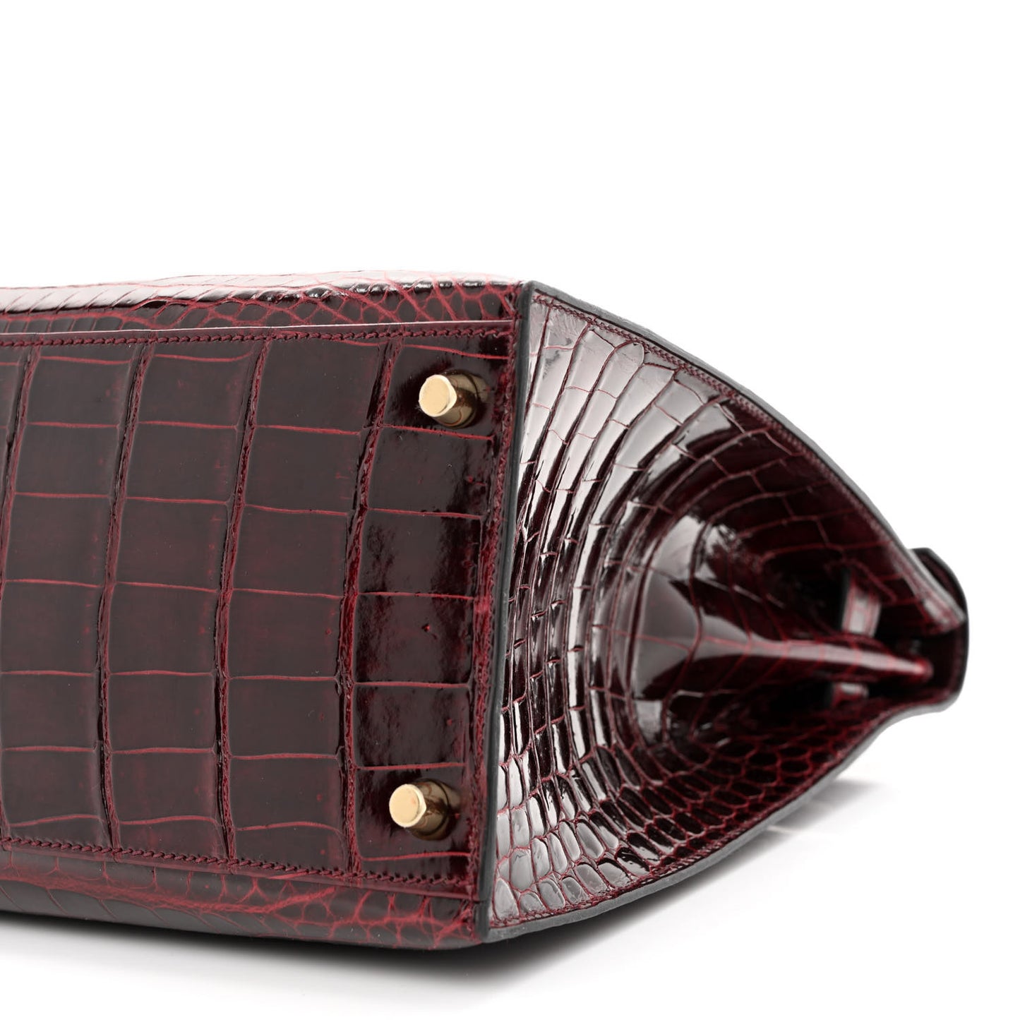 Shiny Porosus Crocodile 18K Rose Gold Diamond Kelly Sellier 35 Bordeaux