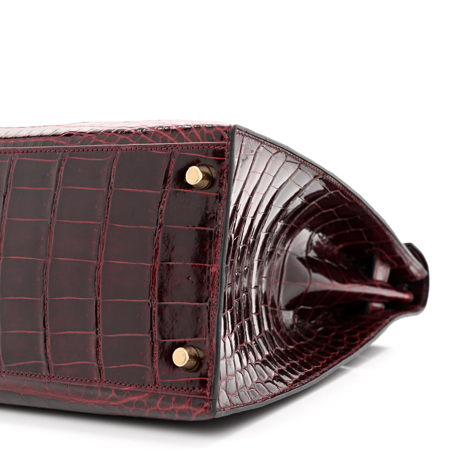 Hermes Shiny Porosus Crocodile 18K Rose Gold Diamond Kelly Sellier 35 Bordeaux 10 of 10