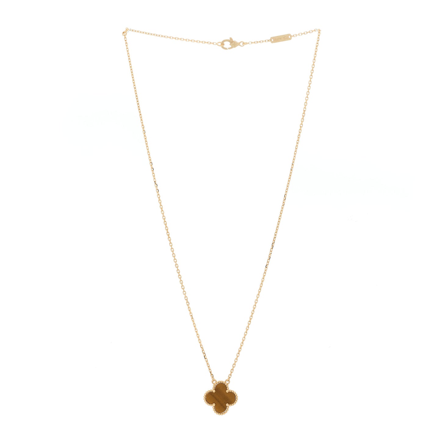 18K Yellow Gold Tiger Eye Vintage Alhambra Pendant Necklace