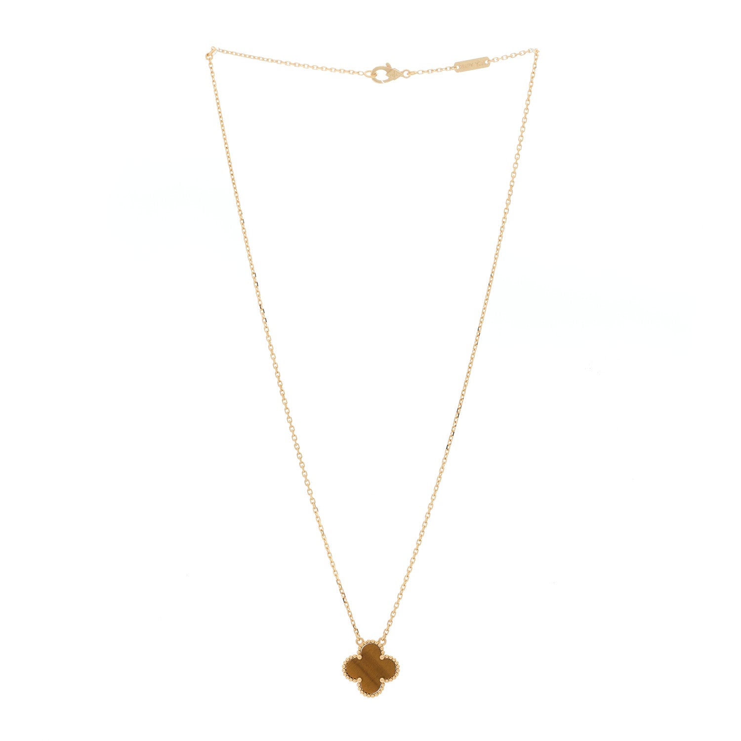 Van Cleef & Arpels 18K Yellow Gold Tiger Eye Vintage Alhambra Pendant Necklace 3 of 6