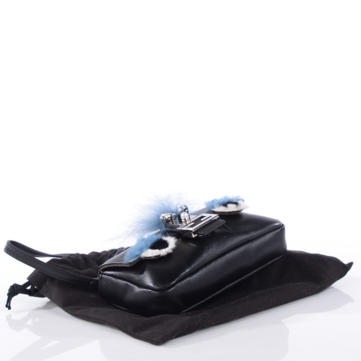 Lambskin Rabbit Fox Fur Micro Buggie Baguette Black