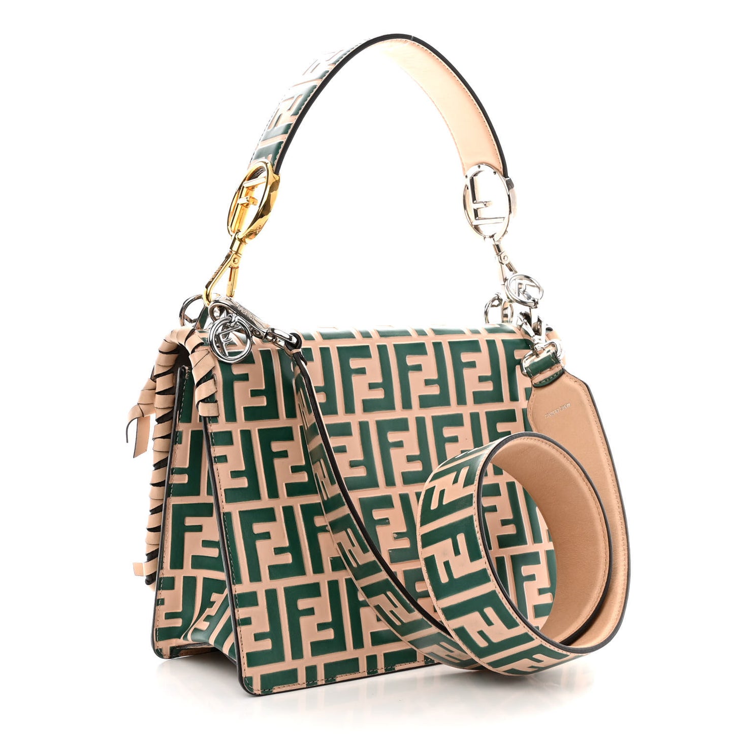 Vitello Century F is Fendi Whipstitch Threads FF Embossed Kan I Shoulder Bag Plaster Giada