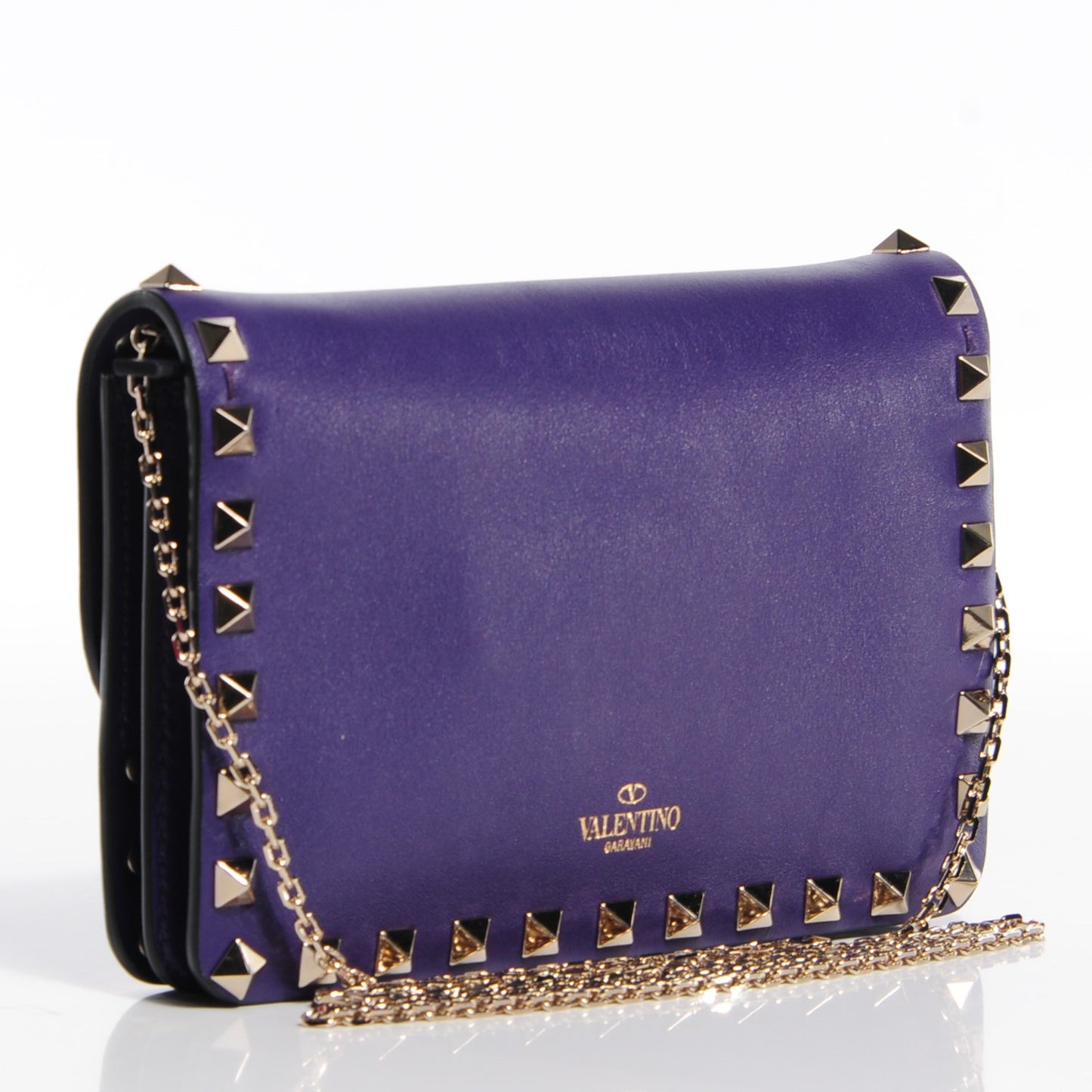 Vitello Rockstud Chain Flap Crossbody Bag Purple