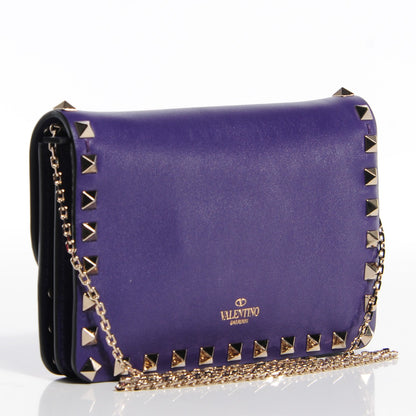 Valentino Garavani Vitello Rockstud Chain Flap Crossbody Bag Purple 3 of 8
