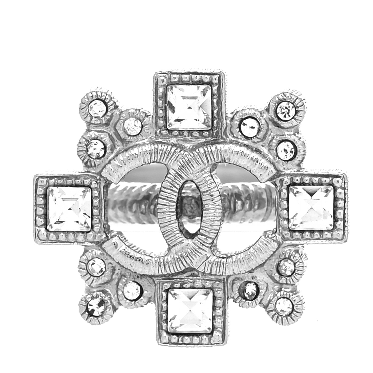Chanel Crystal CC Ring 52 Silver 1 of 4