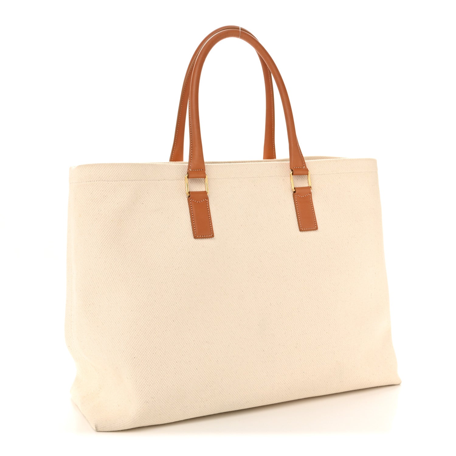 Celine Canvas Calfskin Horizontal Cabas Natural Tan 3 of 14