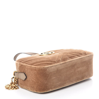 Gucci Velvet Matelasse Small GG Marmont Chain Shoulder Bag Taupe 4 of 9