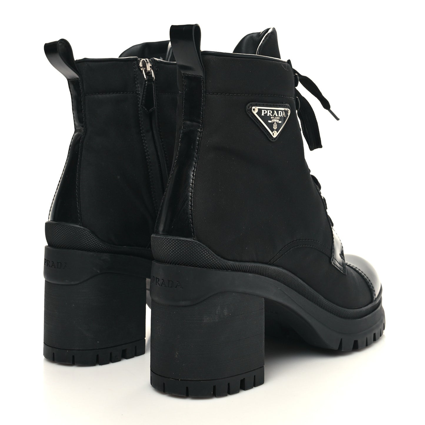 Spazzolato Re-Nylon Metal Triangle Logo Lace Up 55mm Ankle Boots 41 Black