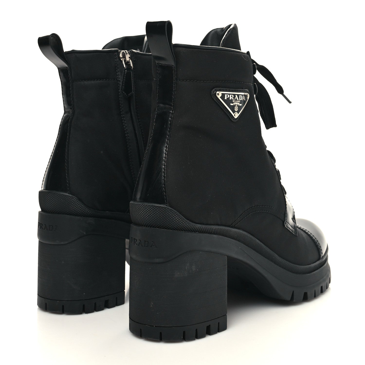 Prada Spazzolato Re-Nylon Metal Triangle Logo Lace Up 55mm Ankle Boots 41 Black 4 of 9