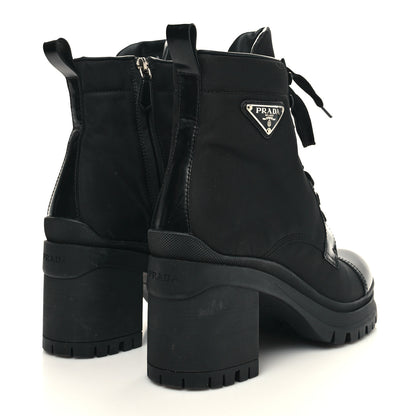 Prada Spazzolato Re-Nylon Metal Triangle Logo Lace Up 55mm Ankle Boots 41 Black 4 of 9