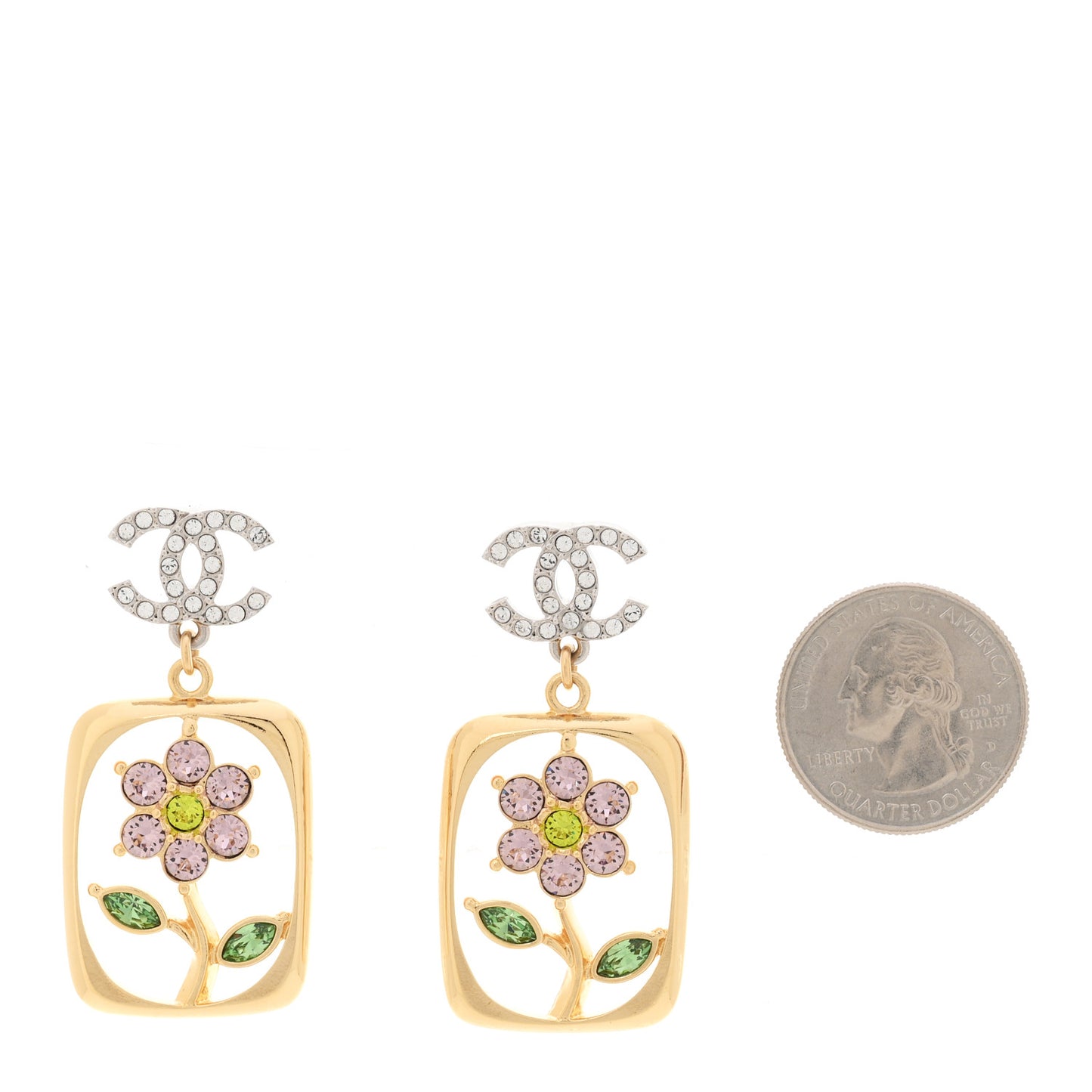 Crystal CC Flower Earrings Purple Green Gold Silver