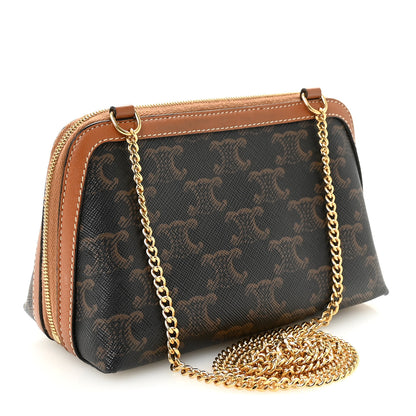 Celine Triomphe Canvas Lambskin Clutch On Chain Tan 3 of 9
