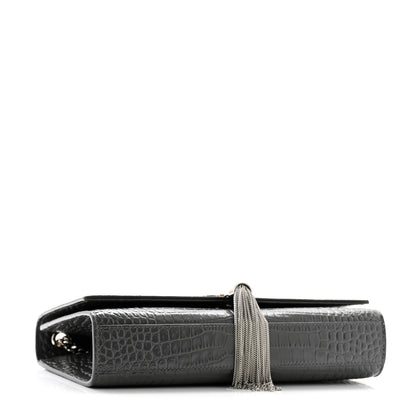 Saint Laurent Calfskin Crocodile Embossed Medium Classic Monogram Kate Tassel Satchel Storm 4 of 12