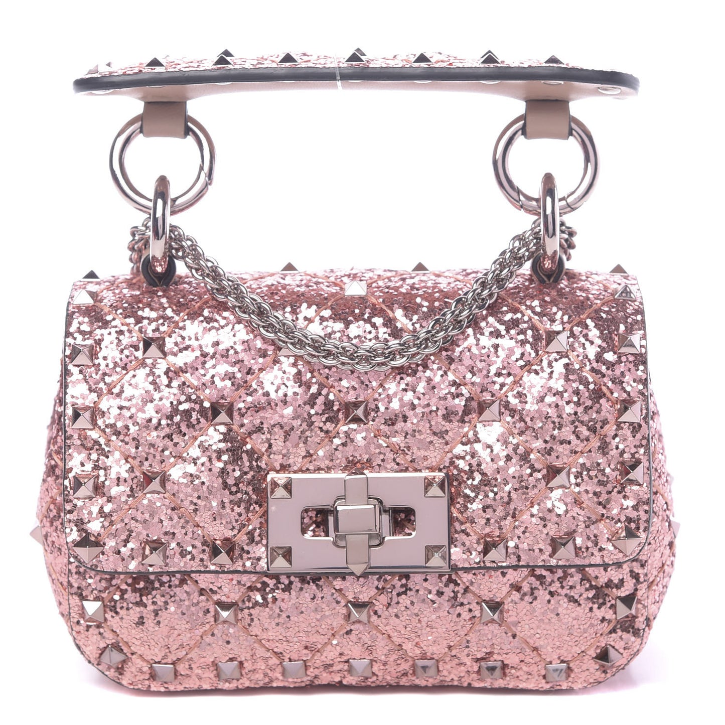 Glitter Micro Rockstud Spike Shoulder Bag Antique Pink