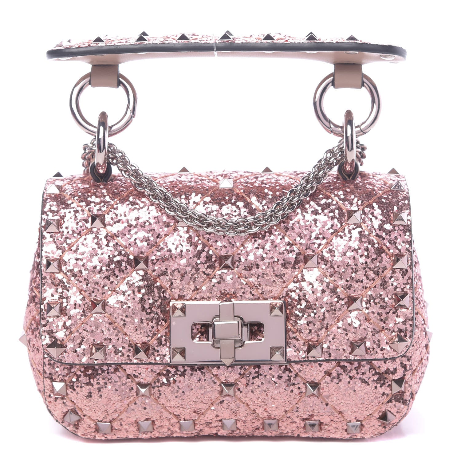 Valentino Garavani Glitter Micro Rockstud Spike Shoulder Bag Antique Pink 1 of 10