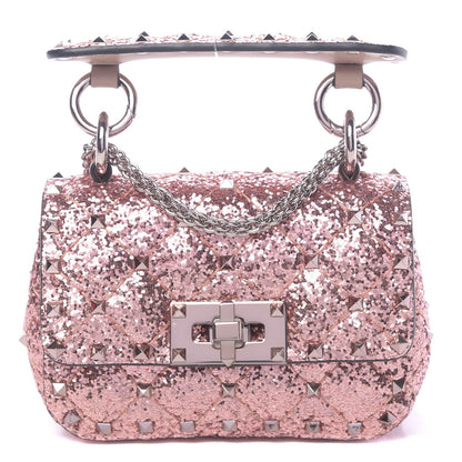 Valentino Garavani Glitter Micro Rockstud Spike Shoulder Bag Antique Pink 1 of 10