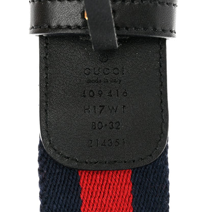 Gucci Nylon Calfskin Double G Web 40mm Belt 80 32 Blue Red Black 3 of 3