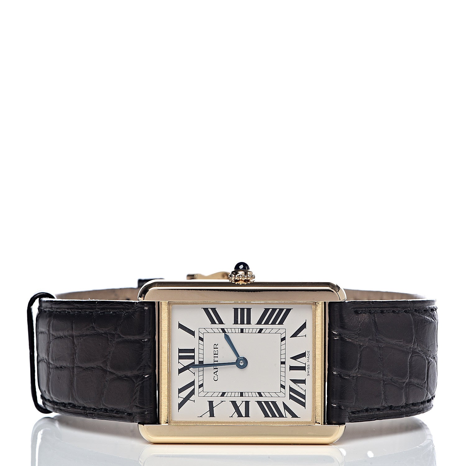 Cartier Stainless Steel 18K Yellow Gold Alligator 27mm Tank Solo Quartz Watch 3 of 9