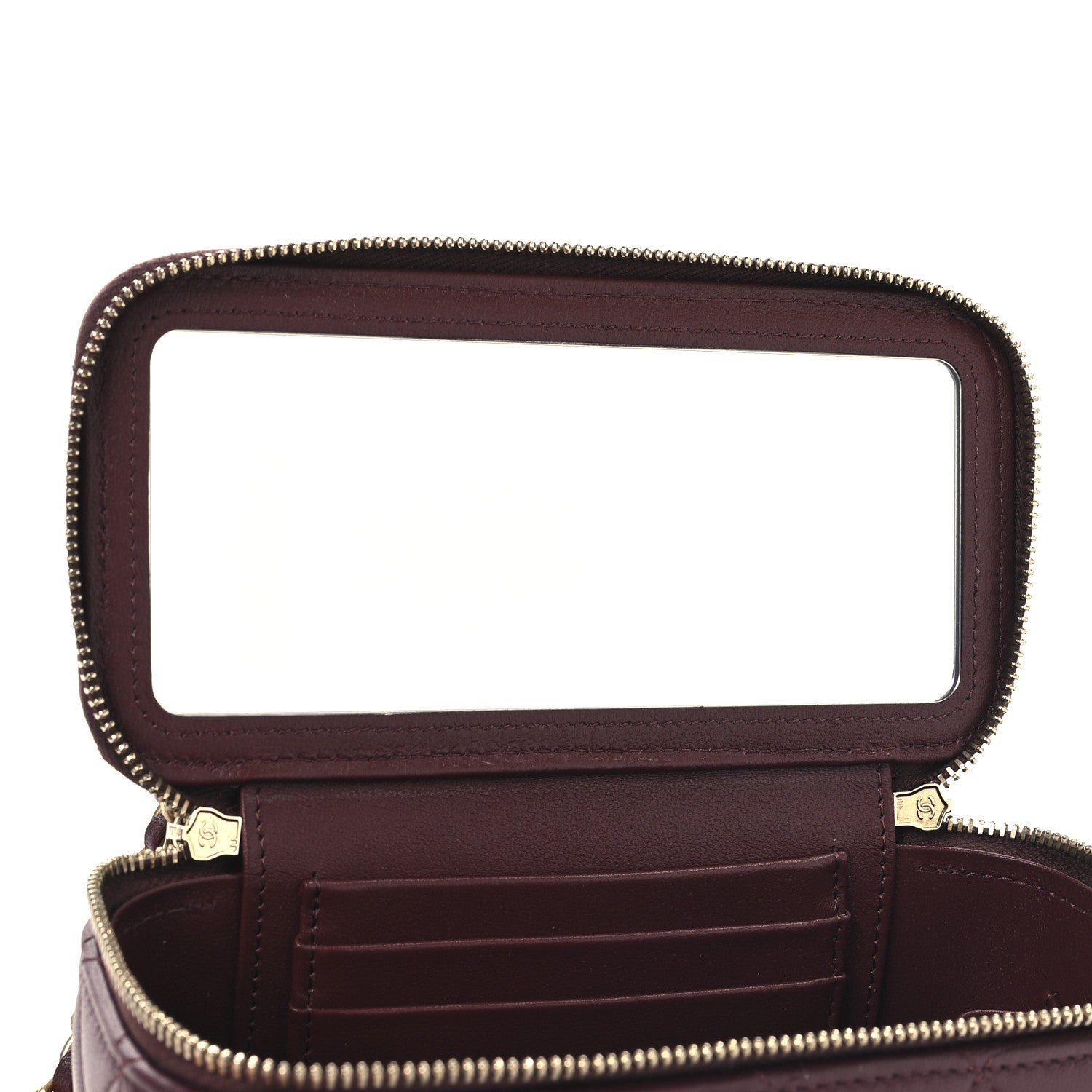 Chanel Lambskin Quilted Metal Small Top Handle Vanity Case With Chain Burgundy 11 of 12