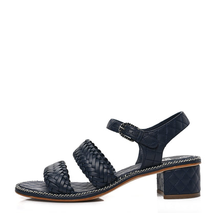 Chanel Calfskin Woven Chain Around CC Sandals 40.5 Navy Blue 1 of 9