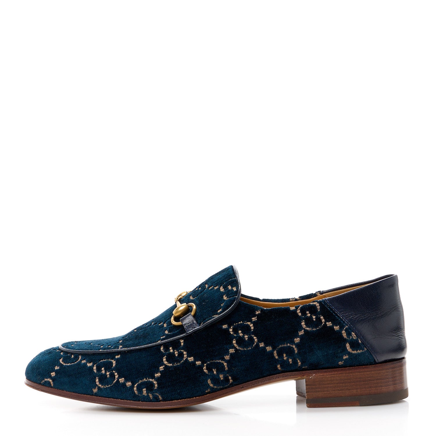 Gucci Velvet GG Monogram Goatskin Mens Horsebit Loafers 12 Blue Beige 1 of 11