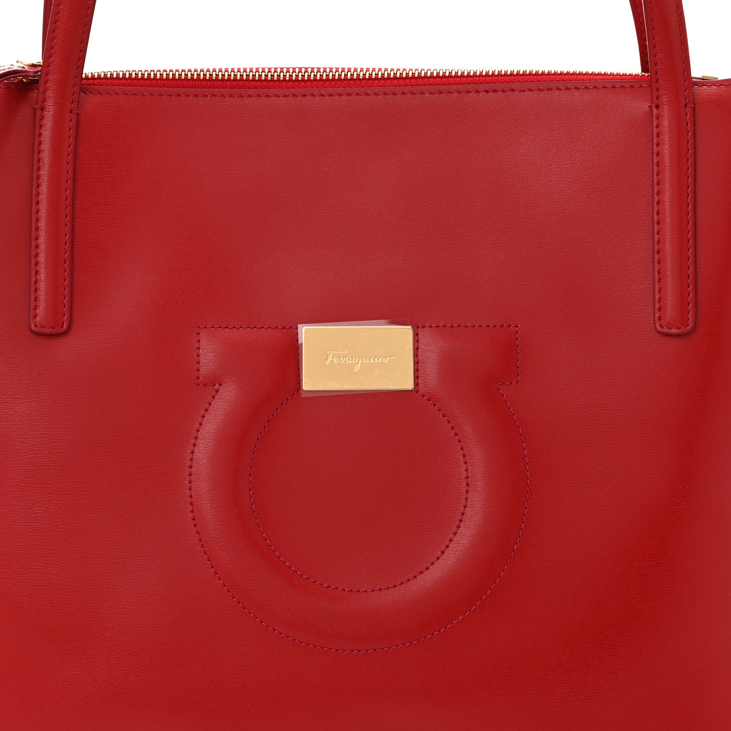 Salvatore Ferragamo Calfskin Medium Gancini Tote Red 8 of 10
