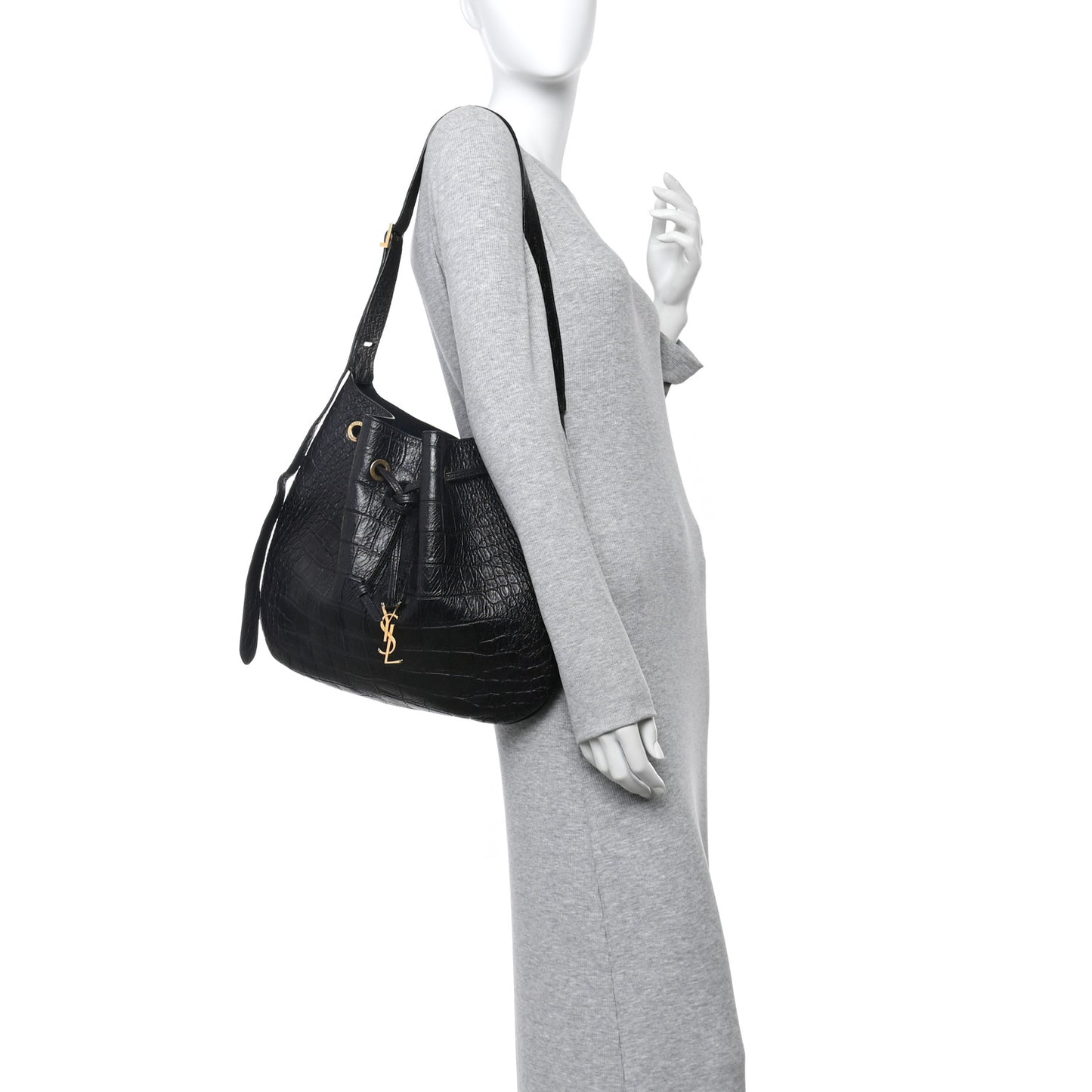 Calfskin Crocodile Embossed Paris VII Large Flat Hobo Fondente