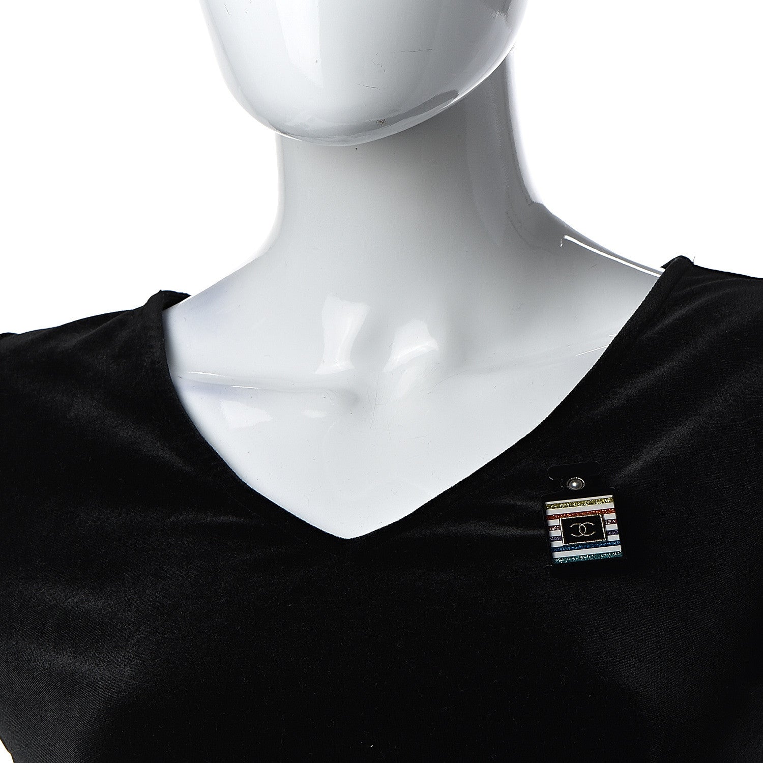 Chanel Resin Glitter Pearl Stripe CC Perfume Bottle Brooch Black Multicolor 2 of 5