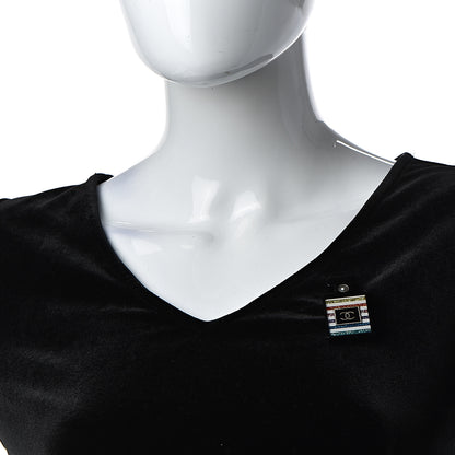 Chanel Resin Glitter Pearl Stripe CC Perfume Bottle Brooch Black Multicolor 2 of 5