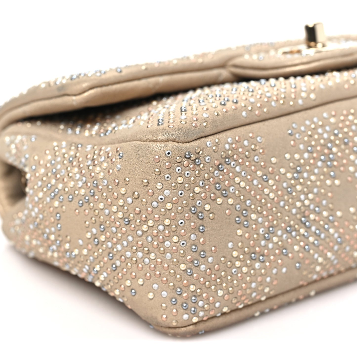 Iridescent Calfskin Studded Mini Flap Gold