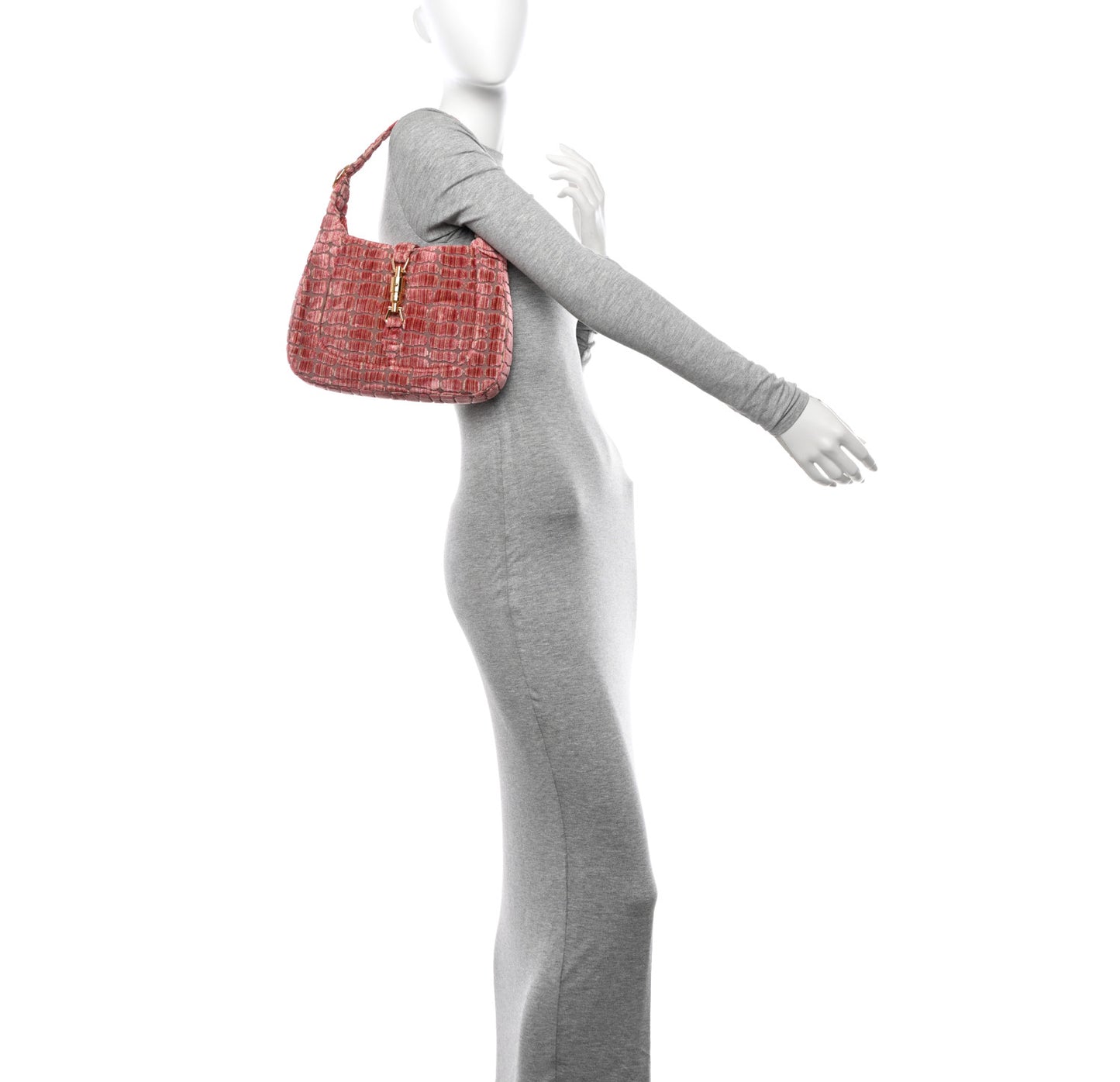 Velvet Crocodile Jacquard Small Jackie 1961 Hobo Pink