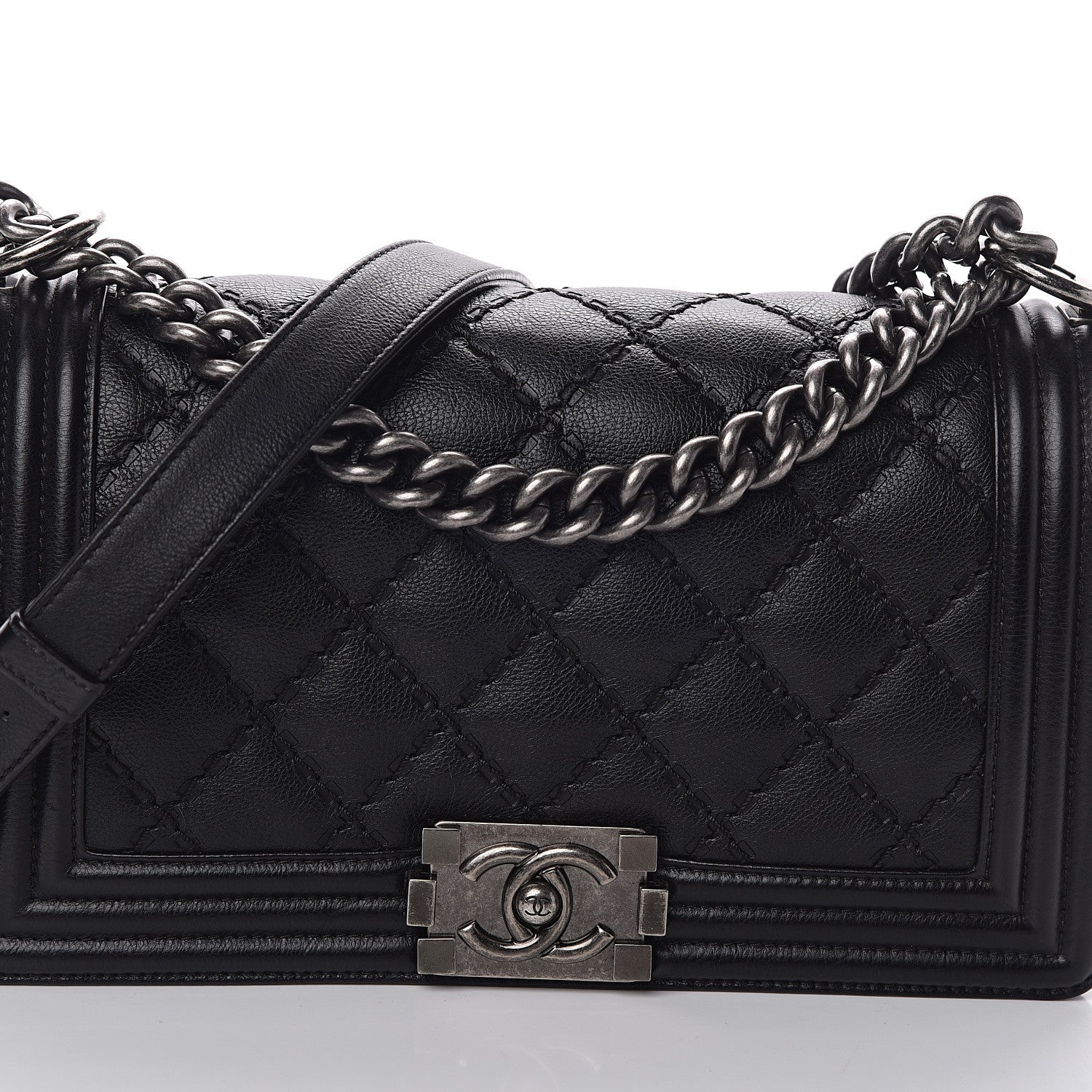 Chanel Calfskin Double Stitch Medium Boy Flap Black 6 of 8