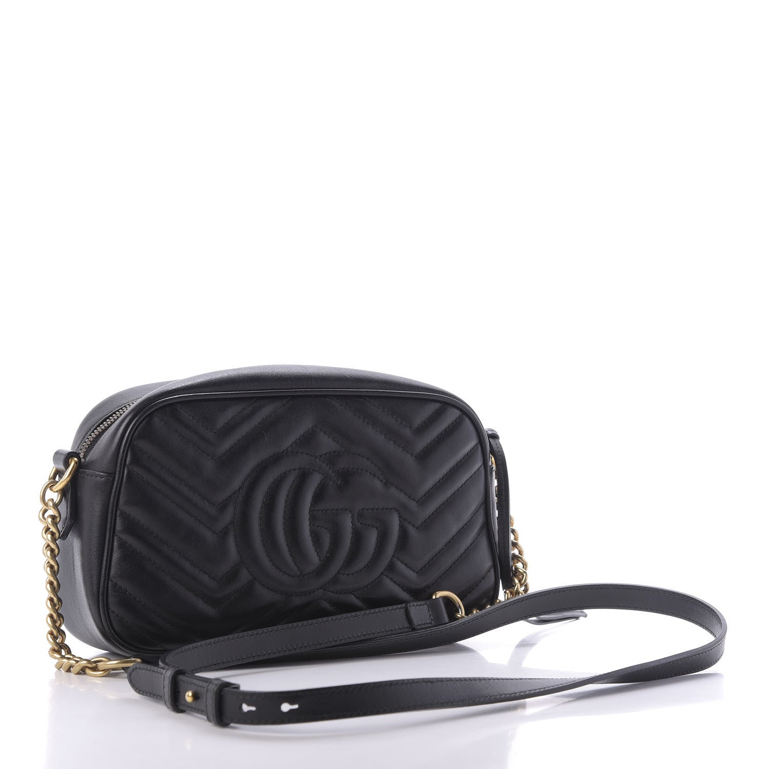 Gucci Calfskin Matelasse Small GG Marmont Chain Shoulder Bag Black 3 of 10