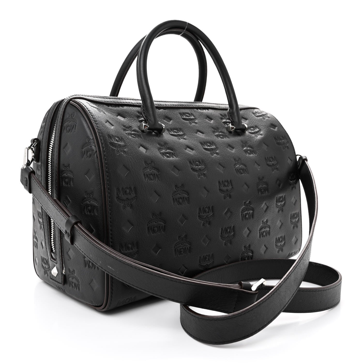 MCM Calfskin Ottomar Monogram Essential Boston Bag Black 3 of 12