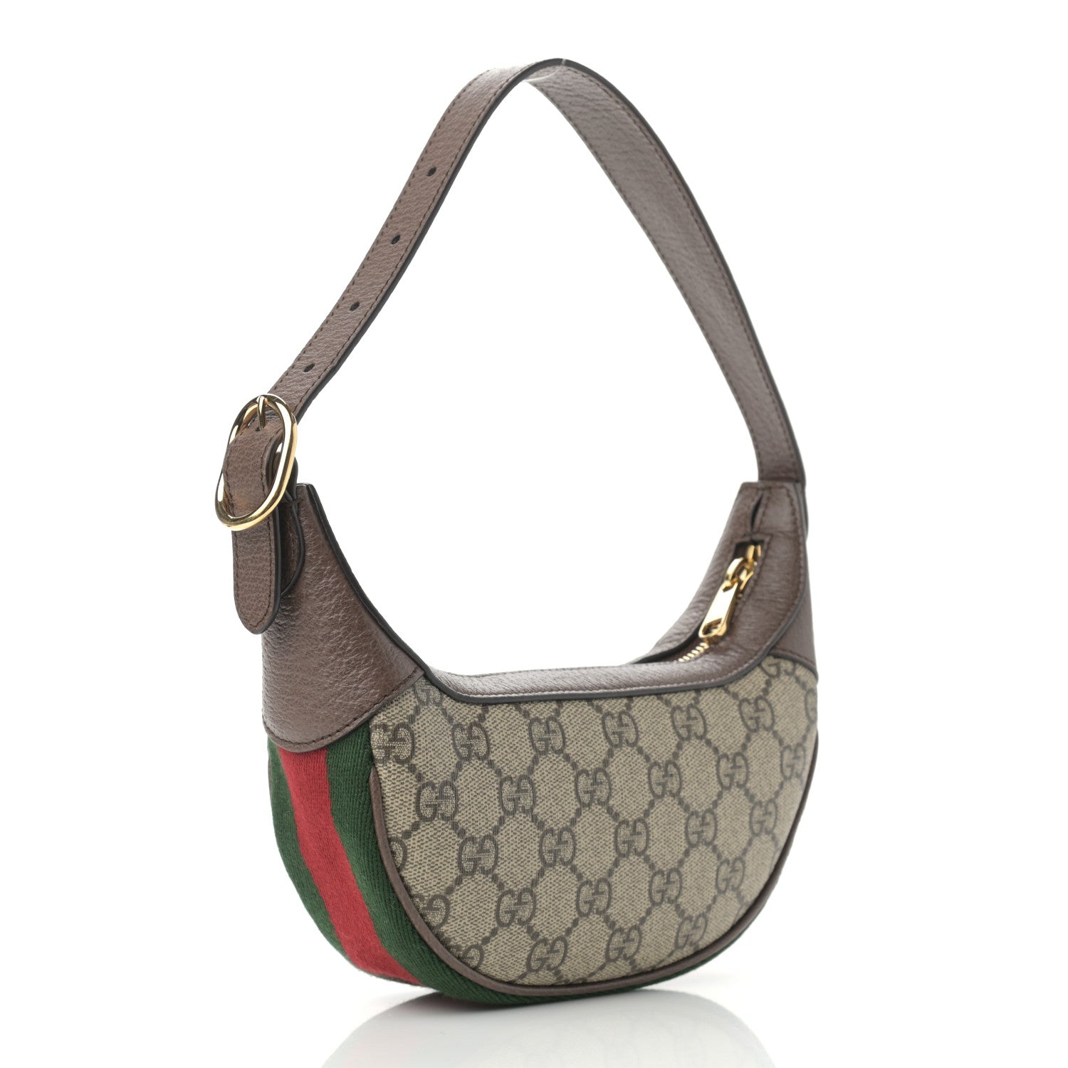 Gucci GG Supreme Monogram Textured Calfskin Web Mini Ophidia Half Moon Hobo Beige Ebony New Acero 3 of 11