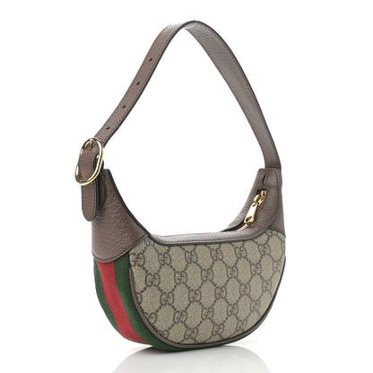 Gucci GG Supreme Monogram Textured Calfskin Web Mini Ophidia Half Moon Hobo Beige Ebony New Acero 3 of 11