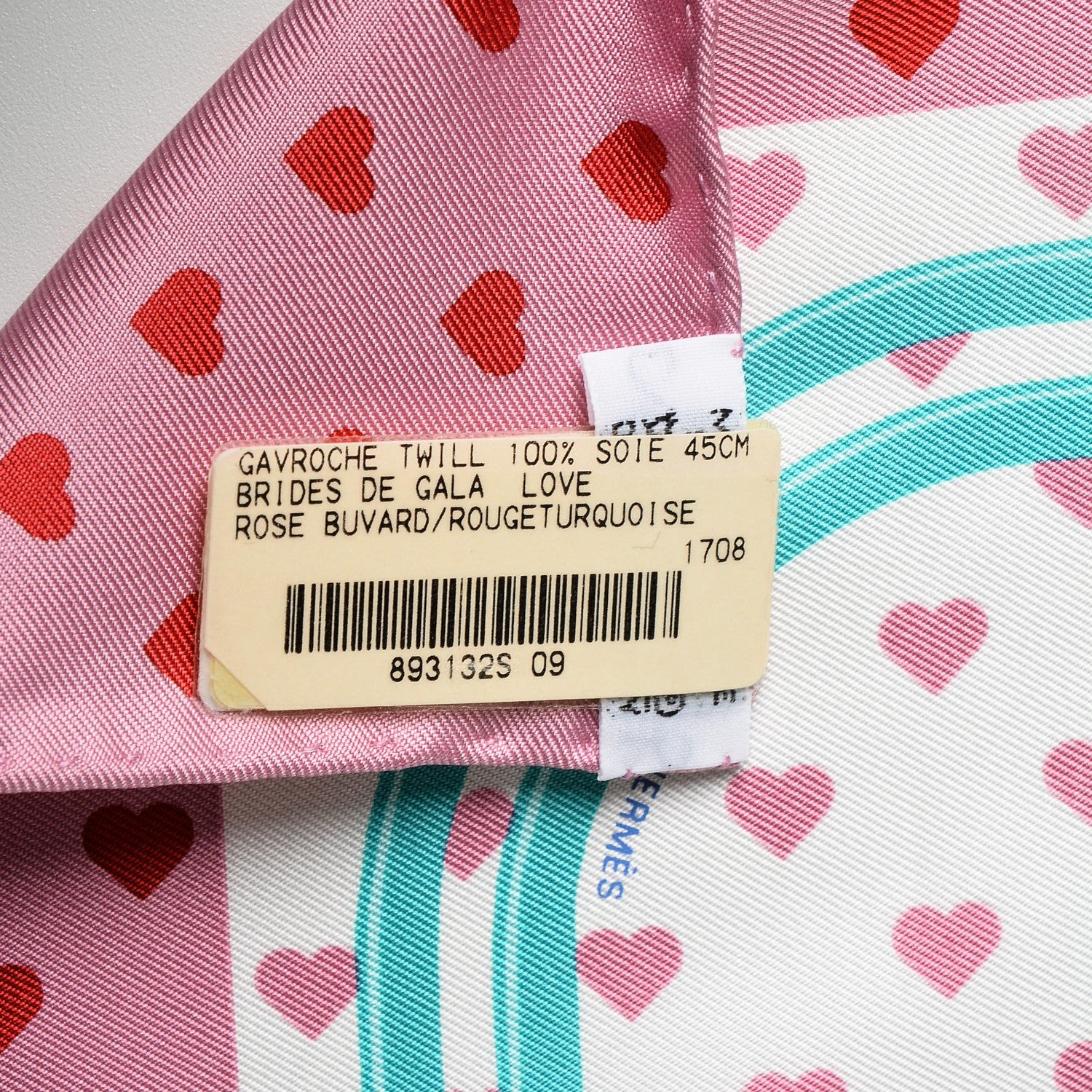 Hermes Silk Brides De Gala Love Pocket Square Rose Buvard Rouge Turquoise 4 of 4