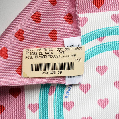 Hermes Silk Brides De Gala Love Pocket Square Rose Buvard Rouge Turquoise 4 of 4