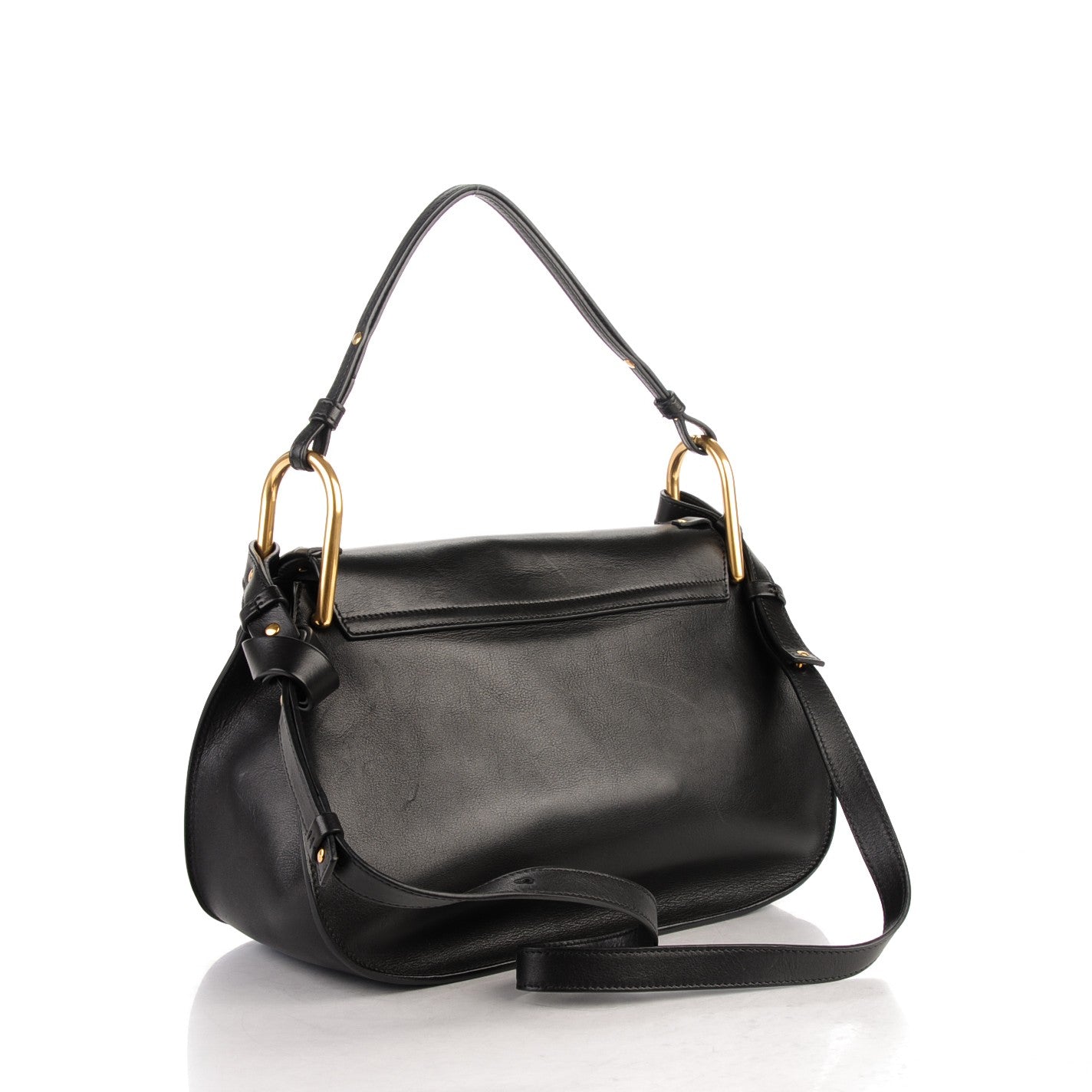Calfskin Studded Medium Hudson Double Carry Shoulder Bag Black