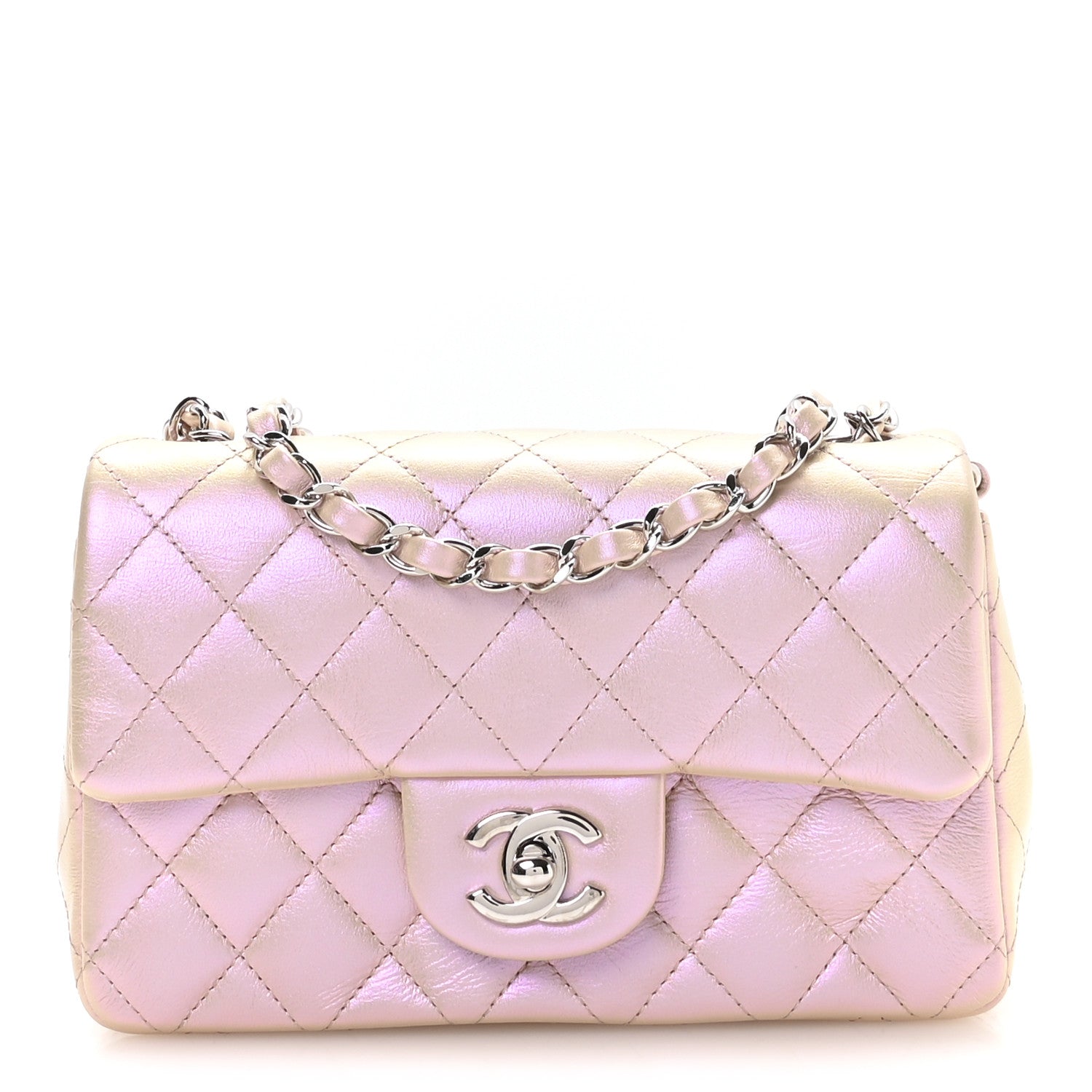 Chanel Iridescent Calfskin Quilted Mini Rectangular Flap Pink 1 of 10