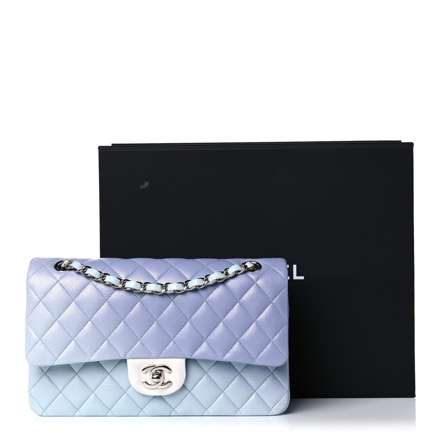 Chanel Perforated Lambskin Quilted Medium Double Flap Light Blue Light Purple White 10 of 10